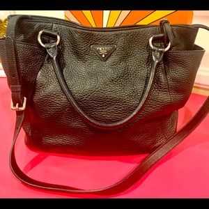 Authentic, black leather Prada handbag.